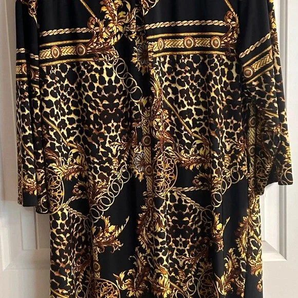 Tacera Baroque Leopard Print Shirt Dress Women’s 2X Black Gold Tunic - Picture 4 of 7